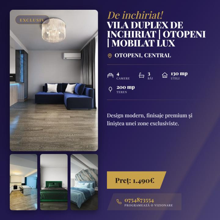 Vila duplex de inchiriat, Otopeni, central, prima chirie, totul nou