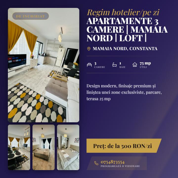 Apartamente 3 camere | regim hotelier/pe zi | Mamaia Nord | Loft | 