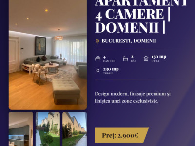 Apartament 4 camere | Domenii | Private Spa | 230 mp gradina