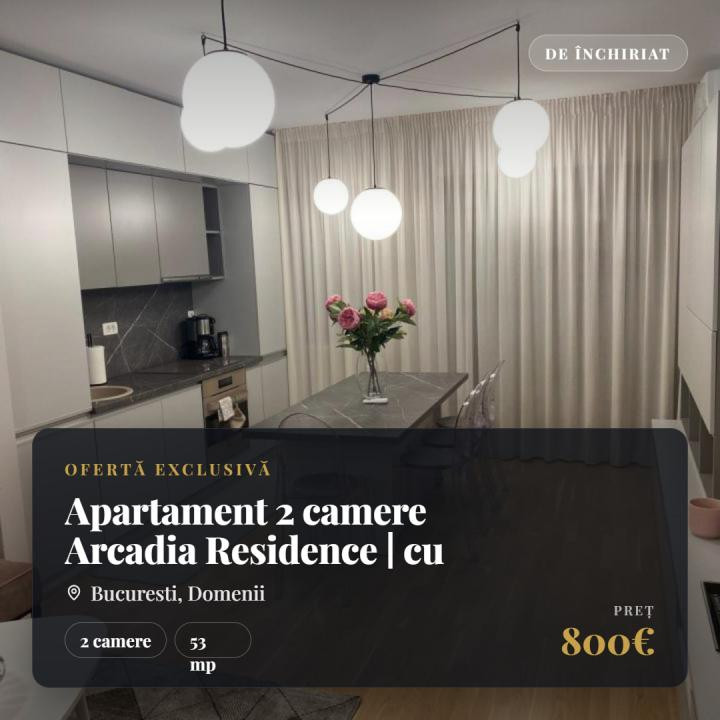 Apartament 2 camere Arcadia Residence | cu parcare | prima chirie |