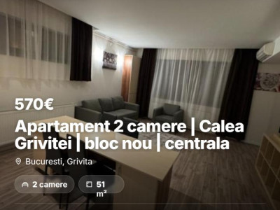 Apartament 2 camere | Calea Grivitei | bloc nou | centrala 