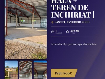 Hala + teren de inchiriat | E 85 - DN2 | 400 mp | 