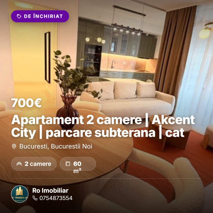 Apartament 2 camere | Akcent City | parcare subterana | cat friendly