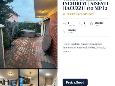 Casa duplex de inchiriat | Sisesti | jacuzzi | 150 mp | 2 parcari